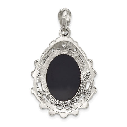 Sterling Silver Antiqued Marcasite Blk Agate and Mop Cameo Pendant