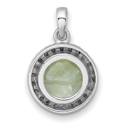 Sterling Silver Rhodium-Plated Polished CZ and Prehnite Circle Pendant