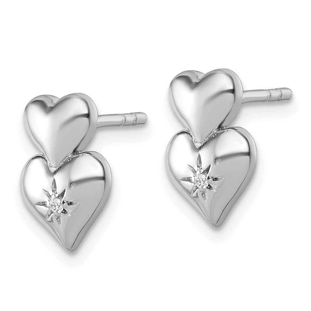 Sterling Silver Rhodium-Plated CZ Double Heart Post Earrings
