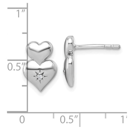 Sterling Silver Rhodium-Plated CZ Double Heart Post Earrings