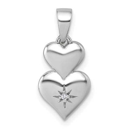 Sterling Silver Rhodium-Plated Polished CZ Double Heart Pendant