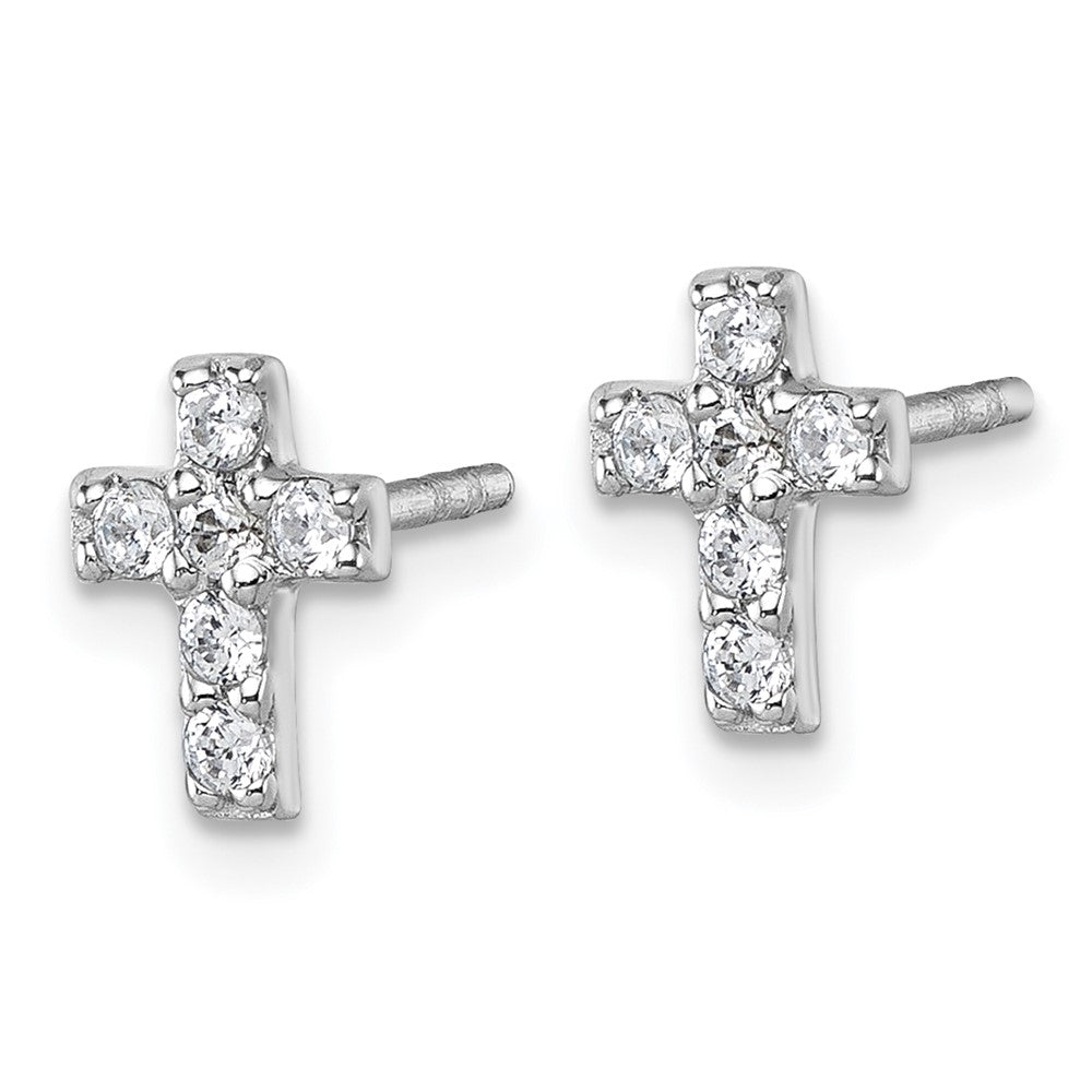 Sterling Silver Rhodium-Plated Children's CZ Cross Earrings