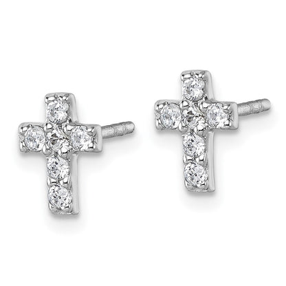 Sterling Silver Rhodium-Plated Children's CZ Cross Earrings