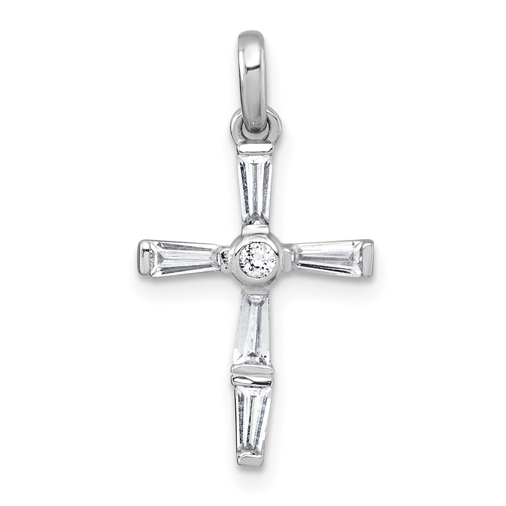 Sterling Silver Rhodium-Plated Polished White CZ Cross Pendant