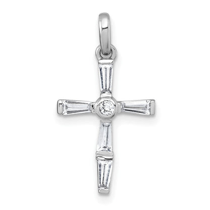 Sterling Silver Rhodium-Plated Polished White CZ Cross Pendant