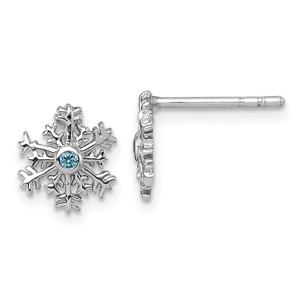 Sterling Silver Rhodium-Plated Blue CZ Snowflake Post Earrings