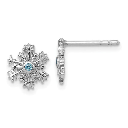 Sterling Silver Rhodium-Plated Blue CZ Snowflake Post Earrings