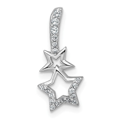 Sterling Silver Rhodium Plated Polished CZ Shooting Stars Chain Slide Pendant