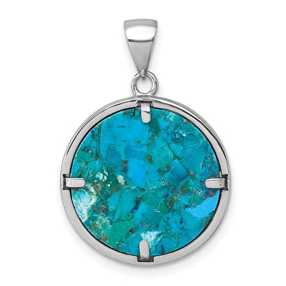 Sterling Silver Rhodium Plated Compressed Turquoise Tree of Life Pendant