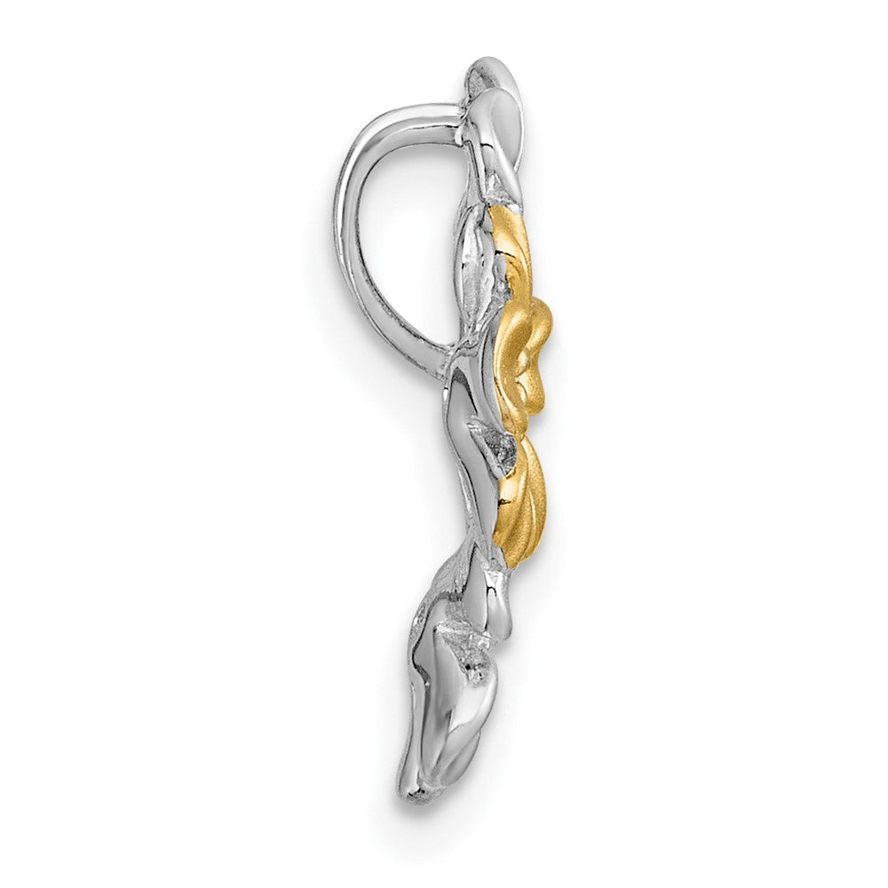Sterling Silver Rhodium and Gold-Plated CZ Three Flower Chain Slide Pendant
