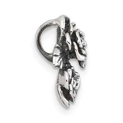 Sterling Silver Antiqued/polished CZ Flower Chain Slide Pendant