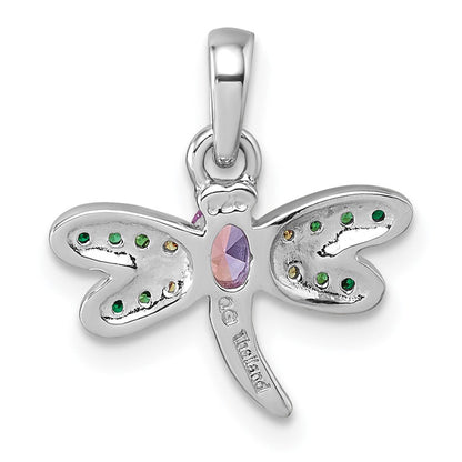 Sterling Silver Rhodium-Plated Multi Color CZ Dragonfly Pendant