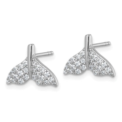 Sterling Silver Rhodium-Plated CZ Whale Tail Post Earrings