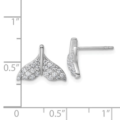 Sterling Silver Rhodium-Plated CZ Whale Tail Post Earrings