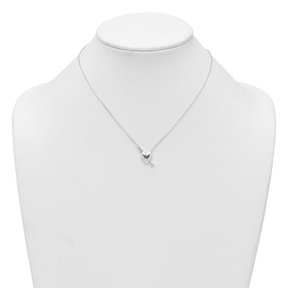 Sterling Silver Pink and White CZ Heart and Arrow W/ 2in Ext Necklace