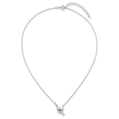 Sterling Silver Pink and White CZ Heart and Arrow W/ 2in Ext Necklace