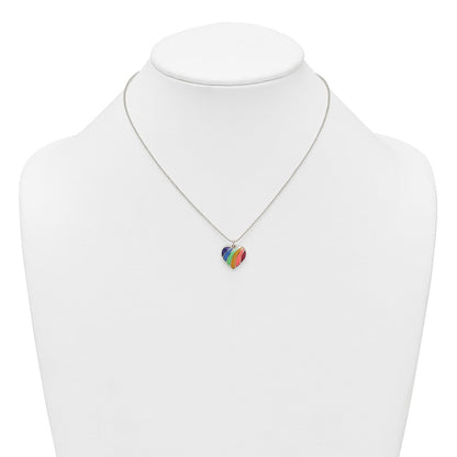 Sterling Silver Polished Multicolor Enamel Heart Necklace