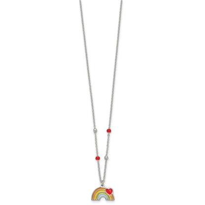 Sterling Silver Beaded Enameled Heart Rainbow Children's Necklace