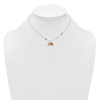 Sterling Silver Beaded Enameled Heart Rainbow Children's Necklace