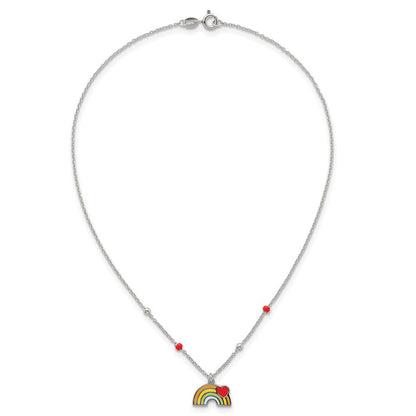 Sterling Silver Beaded Enameled Heart Rainbow Children's Necklace