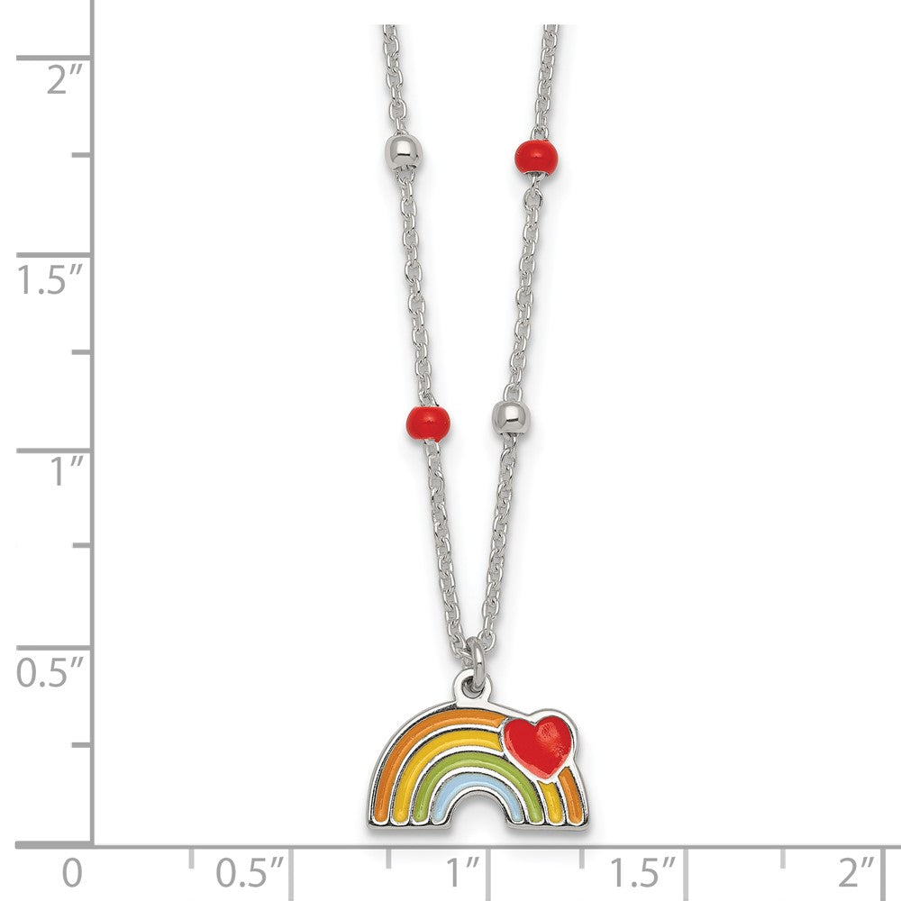 Sterling Silver Beaded Enameled Heart Rainbow Children's Necklace