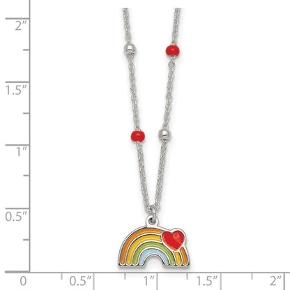 Sterling Silver Beaded Enameled Heart Rainbow Children's Necklace
