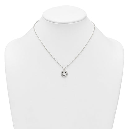 Sterling Silver Polished CZ Heart Eyes Smiley Face Necklace