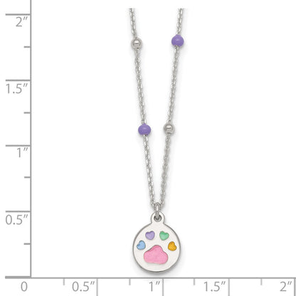 Sterling Silver Beaded Enameled Heart Pawprint Children's Necklace