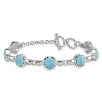 Sterling Silver Rhodium Plated Polished Fancy Larimar 8in Toggle Bracelet