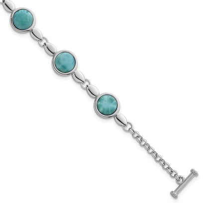 Sterling Silver Rhodium Plated Polished Fancy Larimar 8in Toggle Bracelet