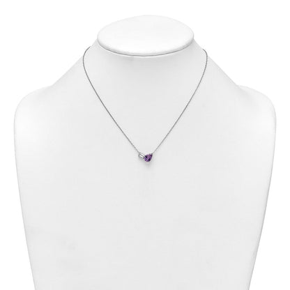 Sterling Silver Rh-Pltd Amethyst and White Topaz Pear Rectangle 16in w/2in Ext Necklace