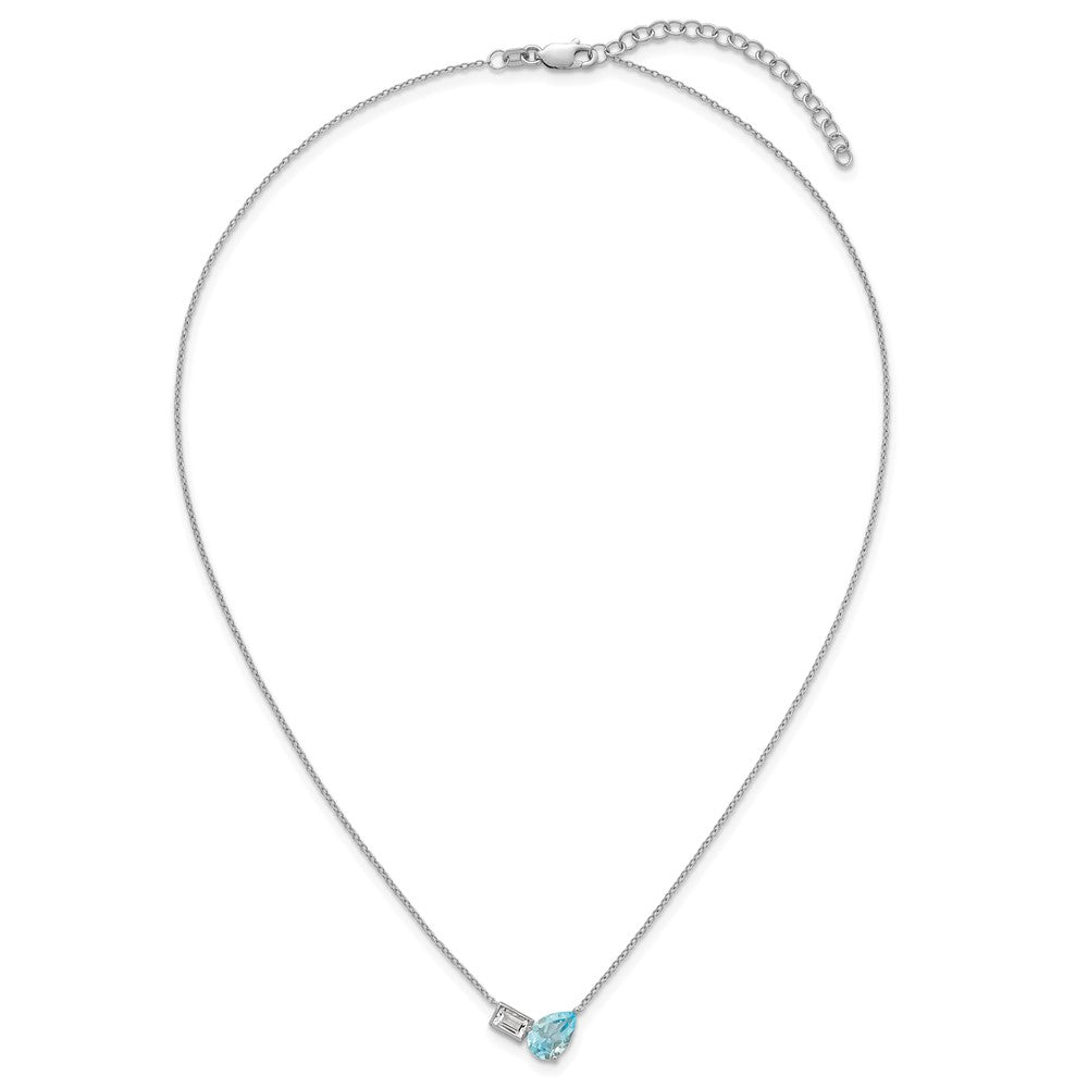 Sterling Silver Rhodium Plated Bt and White Topaz Pear Rectangle 16in w/2in Ext Necklace