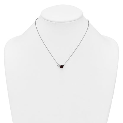 Sterling Silver Rh-Pltd Garnet and White Topaz Pear Rectangle 16in W/ 2in Ext Necklace