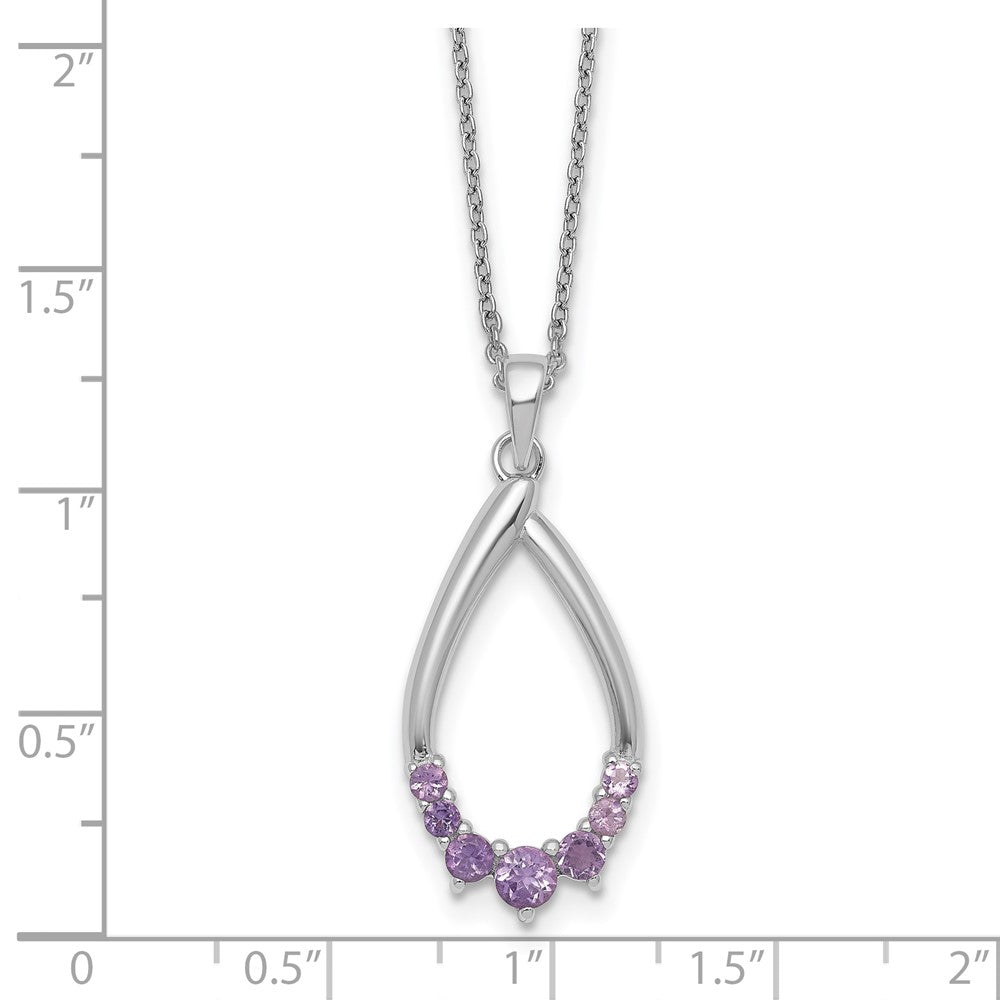 Sterling Silver Rhodium Plated Amethyst Teardrop 16in w/2in Ext Necklace