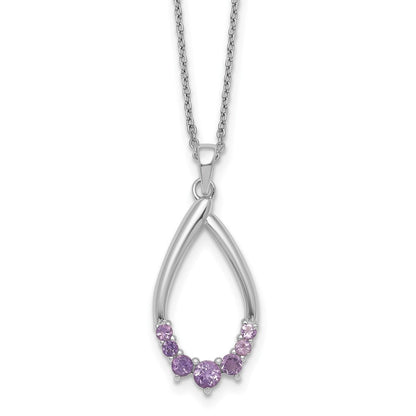 Sterling Silver Rhodium Plated Amethyst Teardrop 16in w/2in Ext Necklace