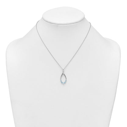 Sterling Silver Rhodium Plated Blue Topaz Teardrop 16in w/2in Ext Necklace