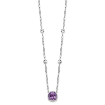 Sterling Silver Rh-Pl Polished 1.80Topaz 3.65Amethyst w/1.5in Ext Necklace