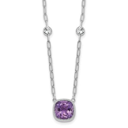 Sterling Silver Rh-Pl Polished 1.80Topaz 3.65Amethyst w/1.5in Ext Necklace