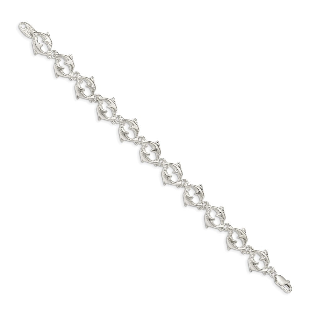 7 Inch Sterling Silver Dolphins Bracelet