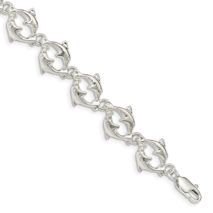 7 Inch Sterling Silver Dolphins Bracelet
