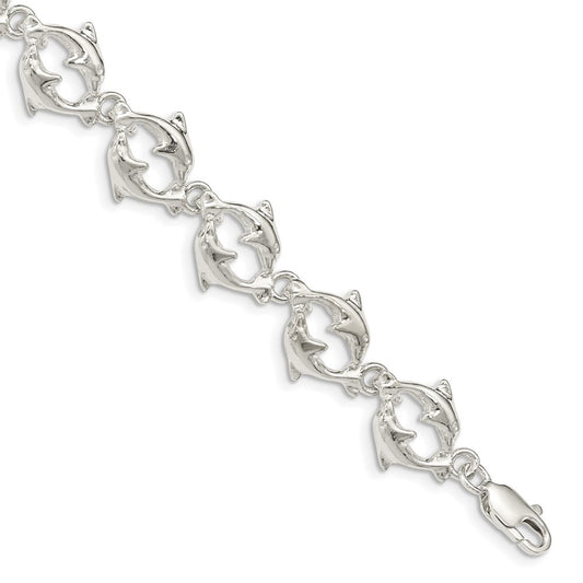 7 Inch Sterling Silver Dolphins Bracelet