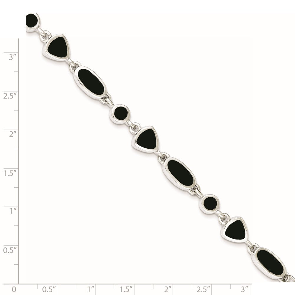 8 Inch Sterling Silver Rhodium-Plated Onyx Bracelet