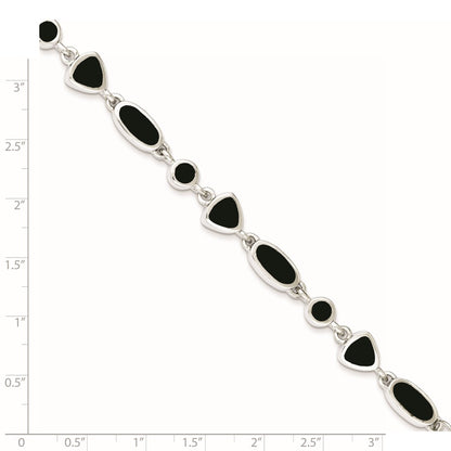 8 Inch Sterling Silver Rhodium-Plated Onyx Bracelet