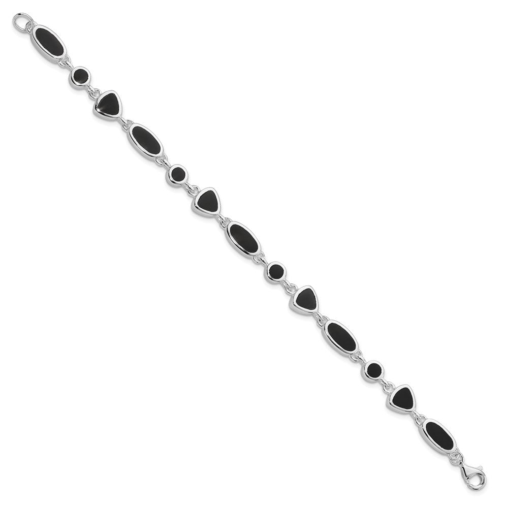 8 Inch Sterling Silver Rhodium-Plated Onyx Bracelet