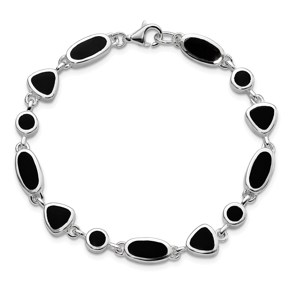 8 Inch Sterling Silver Rhodium-Plated Onyx Bracelet