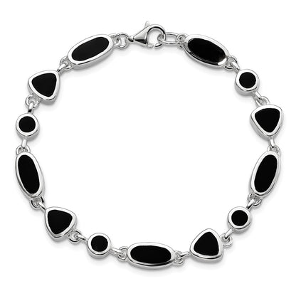 8 Inch Sterling Silver Rhodium-Plated Onyx Bracelet