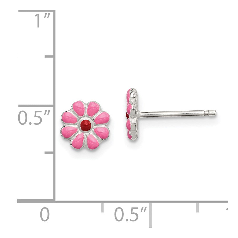 Sterling Silver Madi K Polished Pink & Red Enameled Flower Children'S Post Earrings
