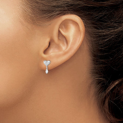 Sterling Silver Madi K Rhodium-Plated Polished Cz Heart Children'S Post Dangle Earrings