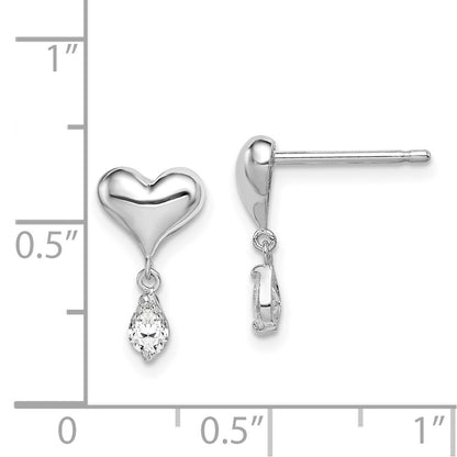 Sterling Silver Madi K Rhodium-Plated Polished Cz Heart Children'S Post Dangle Earrings