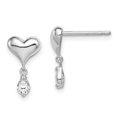 Sterling Silver Madi K Rhodium-Plated Polished Cz Heart Children'S Post Dangle Earrings